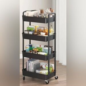 Rolling Storage Cart Plastic Black 4 Tier NIB